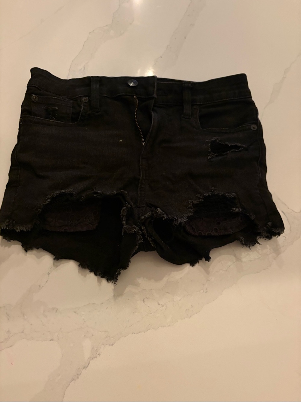 American Eagle Outfitters Black Distressed Denim Jean Shorts